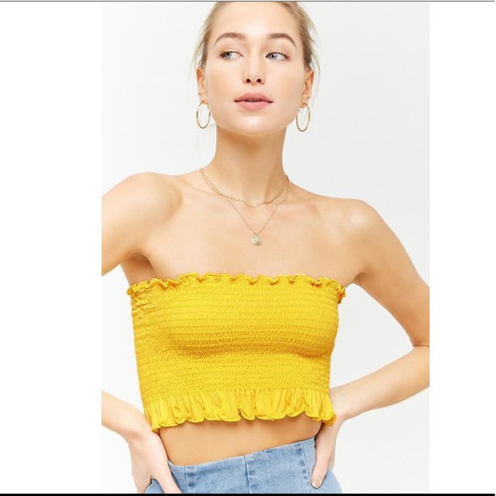 Forever 21 yellow smocked tube top